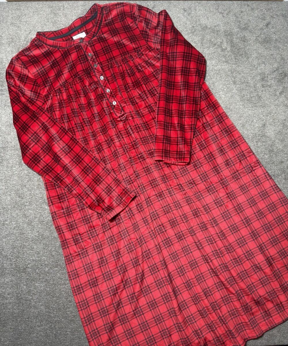 Aria Collection XL Long Sleeve Velour Nightgown Black Red Tartan Plaid Christmas